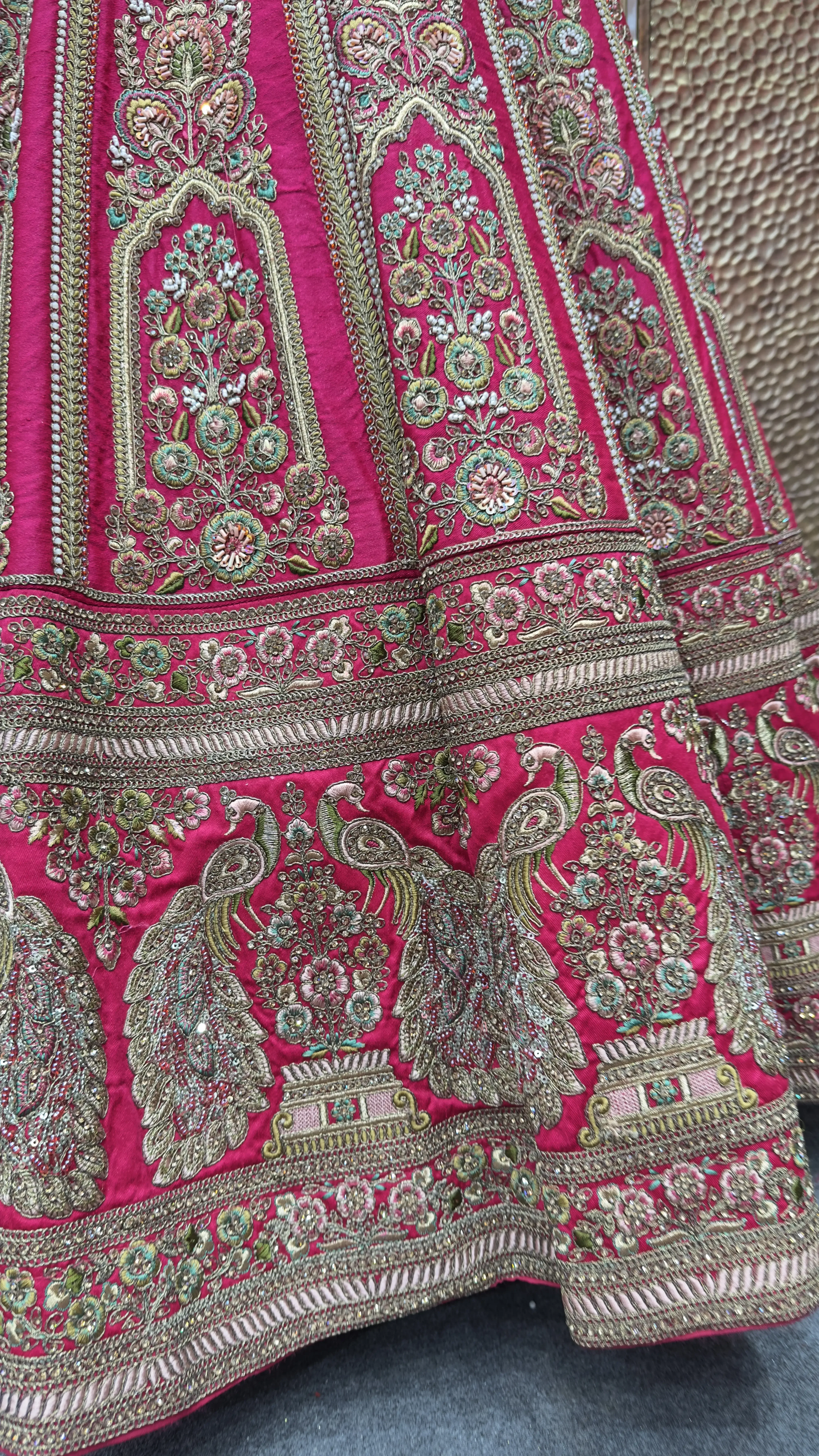 Antique Work Bridal Lehenga In pink